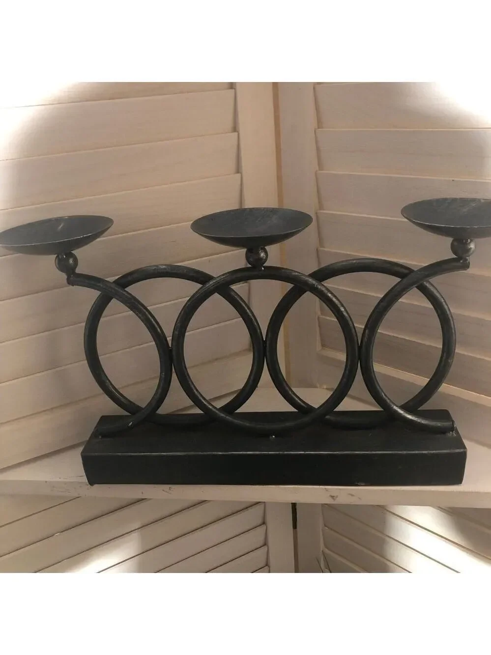 Metal Ring Candelabra Candle Holder Tabletop Black Three Piece